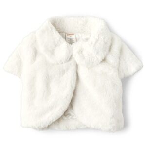 Gymboree Faux Fur Shrug Quilted Dress Coat White Plush Girls Size 7